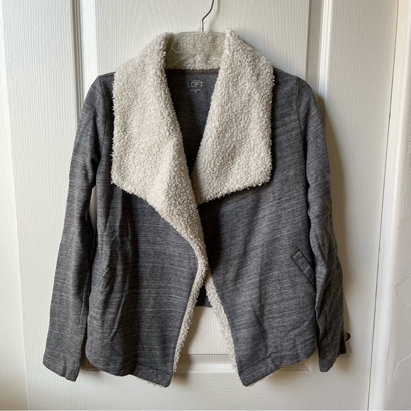 LOFT Sherpa Grey Sweater Cardigan - Picture 1 of 6